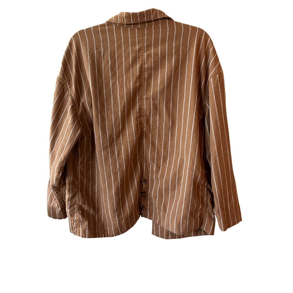 Free People Pinstripe Blazer Womens Size Medium Brown Good Cotton Oversized B217 - Picture 6 of 9